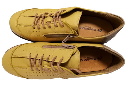 【ムーンスター SP2401 イエローコンビ】本革柔らかガーメントレザー使用靴紐シューズ